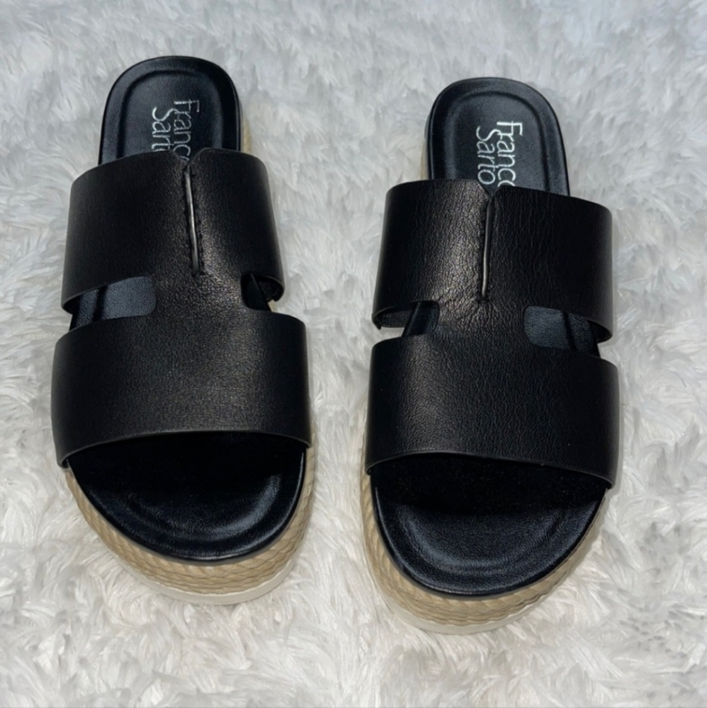 Franco Sarto black leather espadrille sandals 7.5